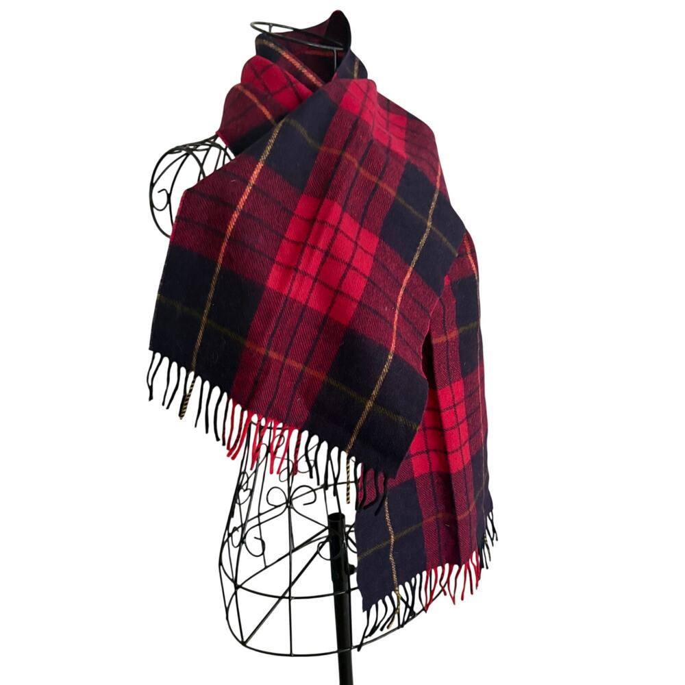 Vintage Marshall Fields Mens Store Wool Tartan Plaid Scarf Preppy Red Plum